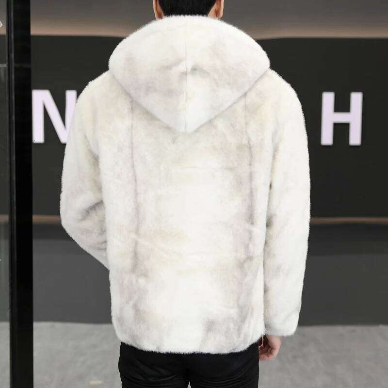2025 Winter Mink Leather Jacket for Men Thick and Warm Hooded Faux Fur Coat Casual Social Streetwear Windproof Jackets Z260313
