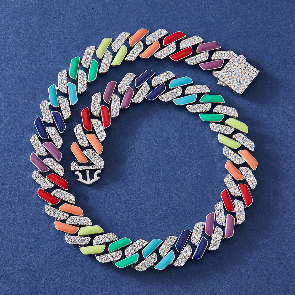 19mm Big Heavy Colorful Enamel Cuban Link Necklace Gold Plated Gemstone Hip Hop Street Party Trend Miami Curb Chains Jewelry For Lovers Couple Bijoux 