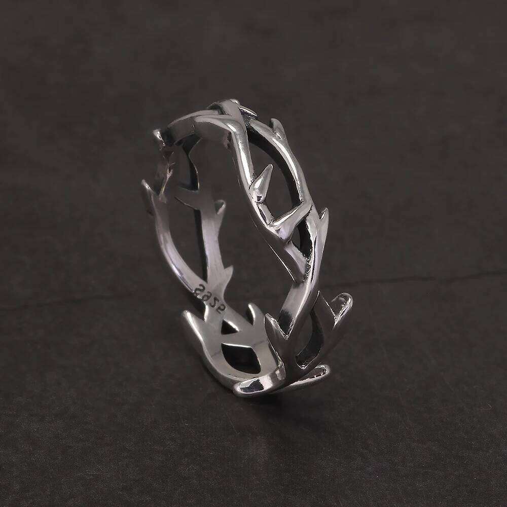 925 Sterling Silver Gothic Thorn Couple Rings for Women Men Punk Retro Cool Spiky Finger Ring Adjustable Hip-hop Y2k Jewelry H260312