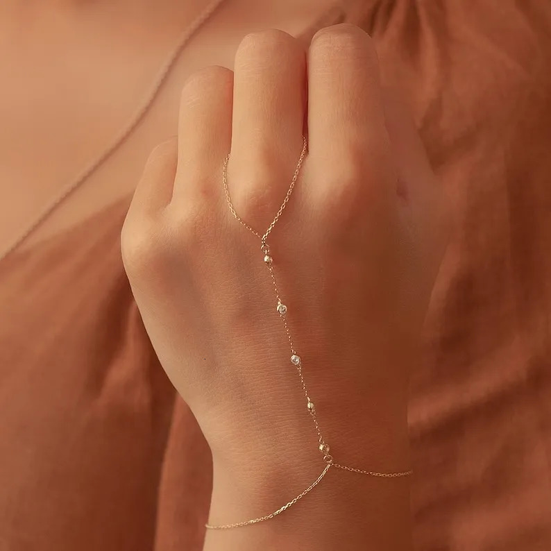 Youthway Pattern Stainless Steel Rice Bead Chain Ring Bracelet 18K Gold Plated Fashion Jewelry for Women Gift 260313