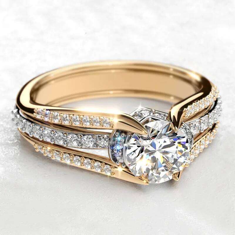 Huitan Lady Sparkling Finger Ring Wedding Ceremony Fashion Gold Color Jewelry for Engagement Party Bridal Accessories H260312