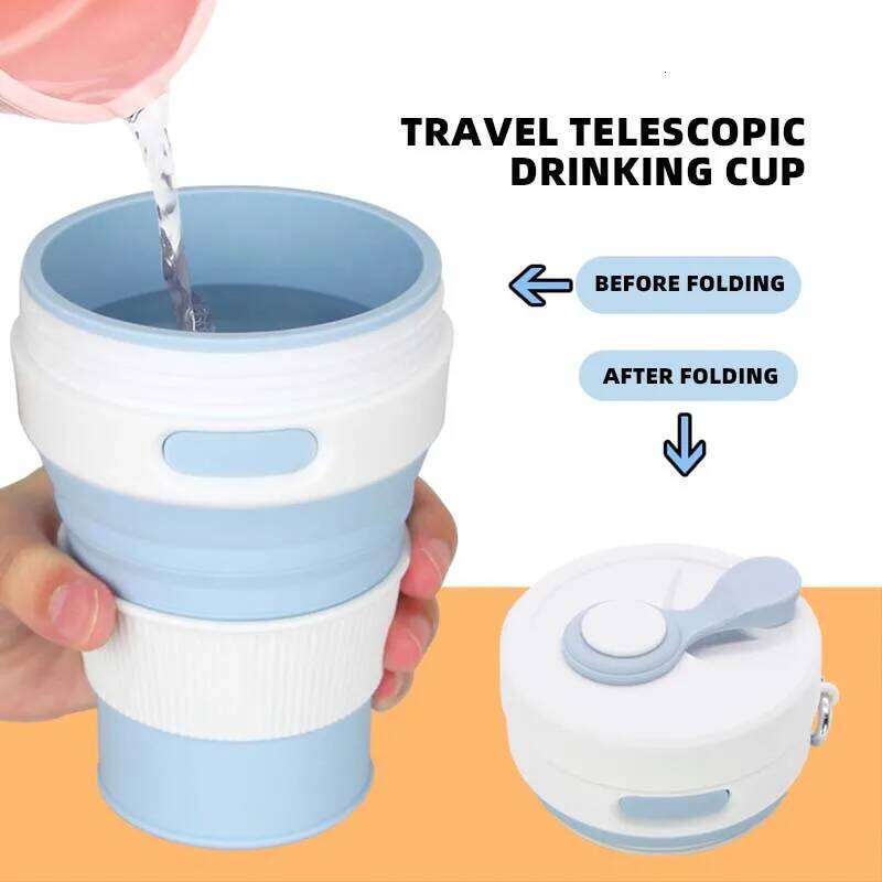 450ML Folding Retractable Cup Silicone Portable Teacup Outdoor Travel Coffee Telescopic Drinking Mug With Lid And Straw Z260314