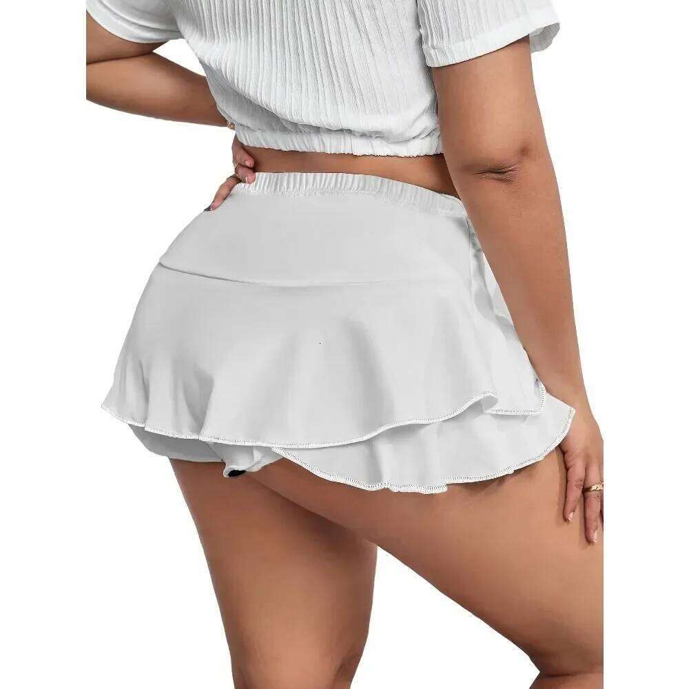 Plus Size 1XL-5XL Women's Casual Pleated Home Ladies Fashion Sexy Short Leggings Solid Color Skirts Z260314