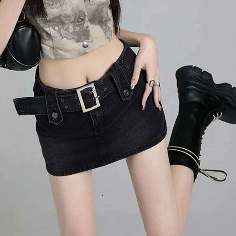 Ins Women American High Waist Gothic Jeans Girls Vintage Wrap Hips Denim Dress Female Streetwear Blue Black A Line Skirts Z260314