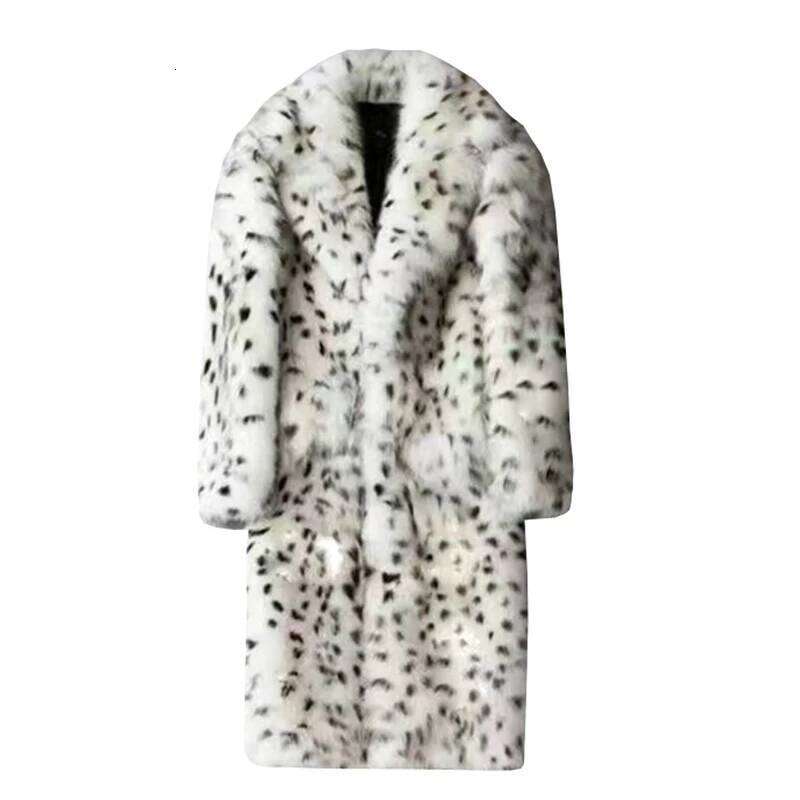 New leopard print integrated man long suit collar imitation fox coat trend winter warm fur jacket Z260313