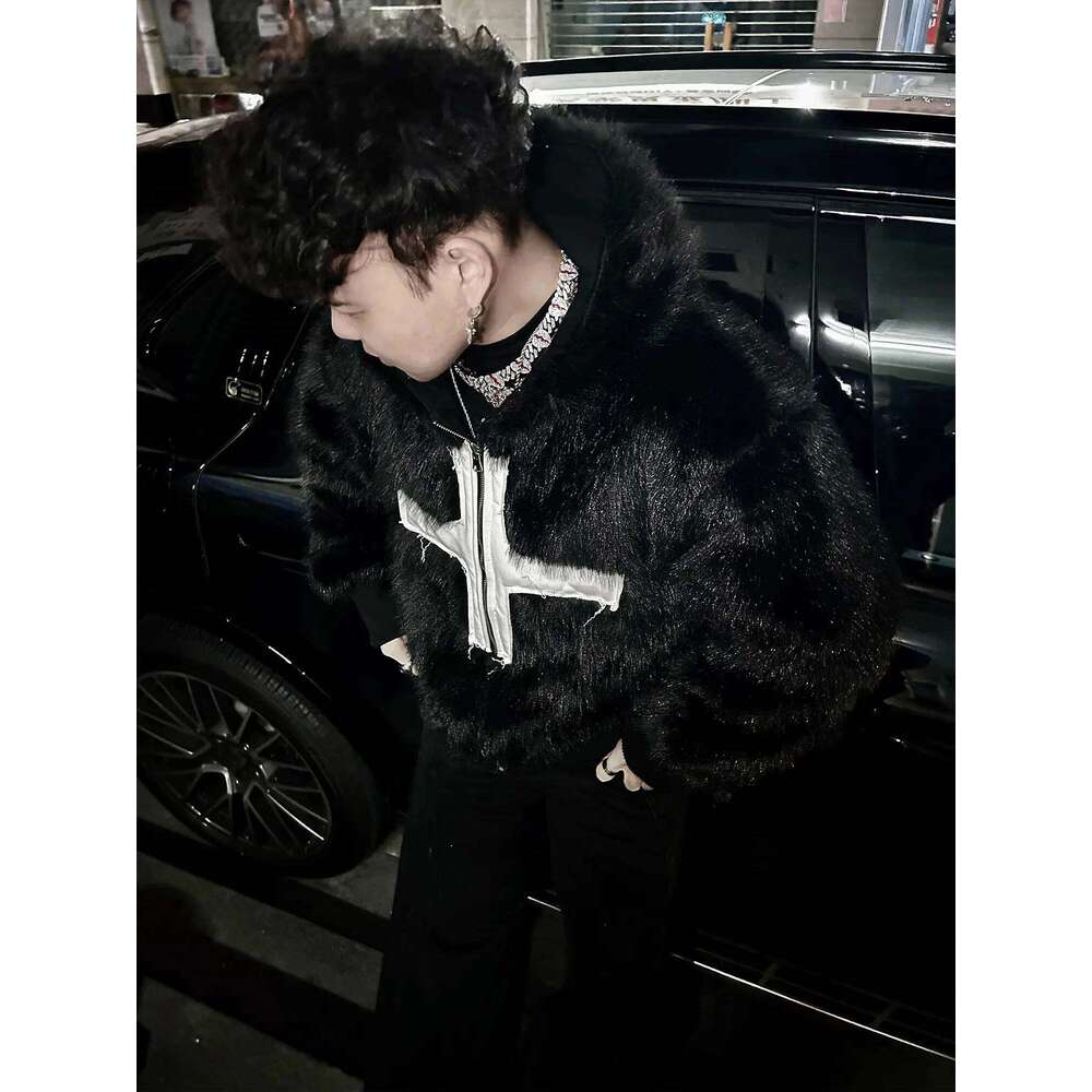 Mauroicardi Winter Short Cool Warm Soft Hairy Faux Fur Coat Men with Hood Rivet Luxury Punk Style Clothes Fluffy Jacket Z260313
