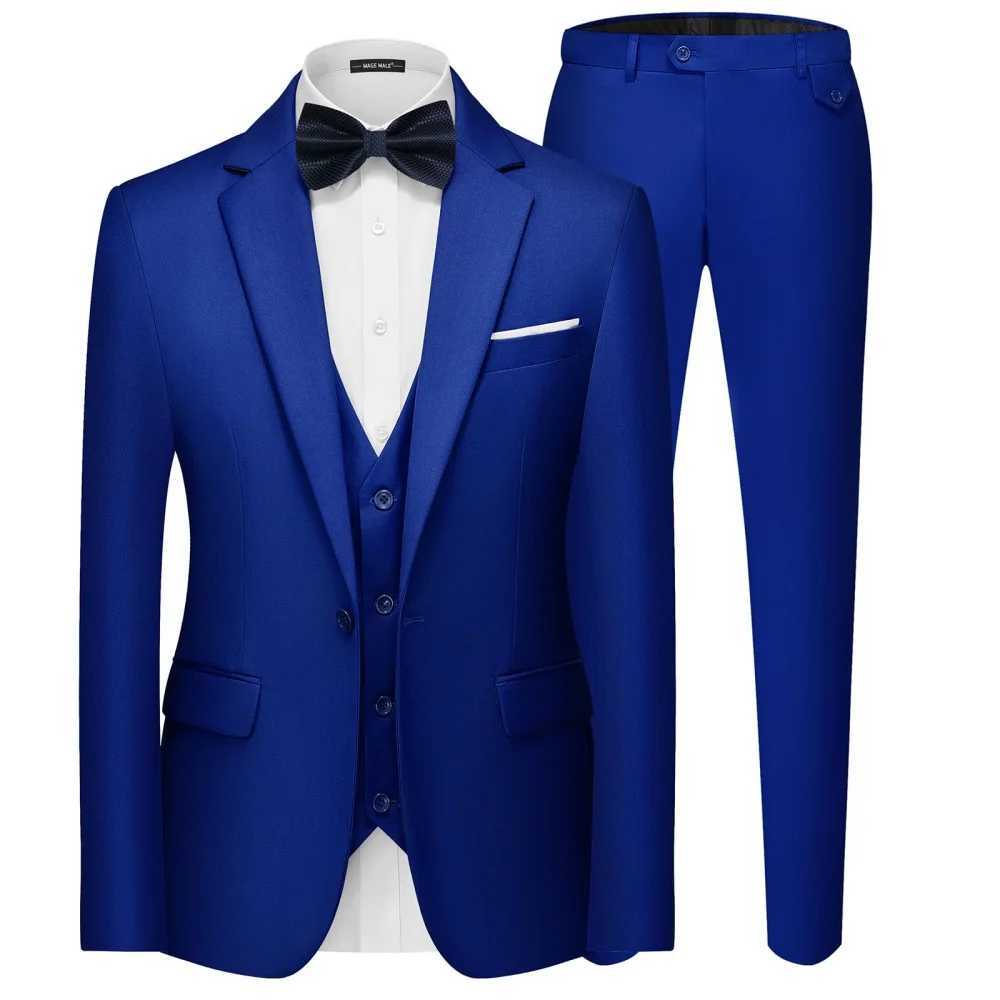 Mens Elegant Solid Color Blazer Vest Pants Set Casual Outdoor English Style Wedding Performance Singer Outfit M260313