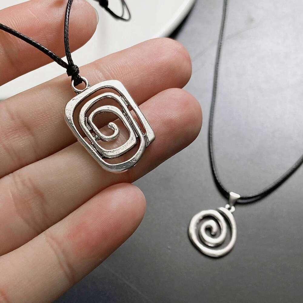 Vintage Fashion Spiral Vortex Pendant Couple For Women Men Gothic Punk Geometric Black Rope Necklace Male Charm Gift H260312