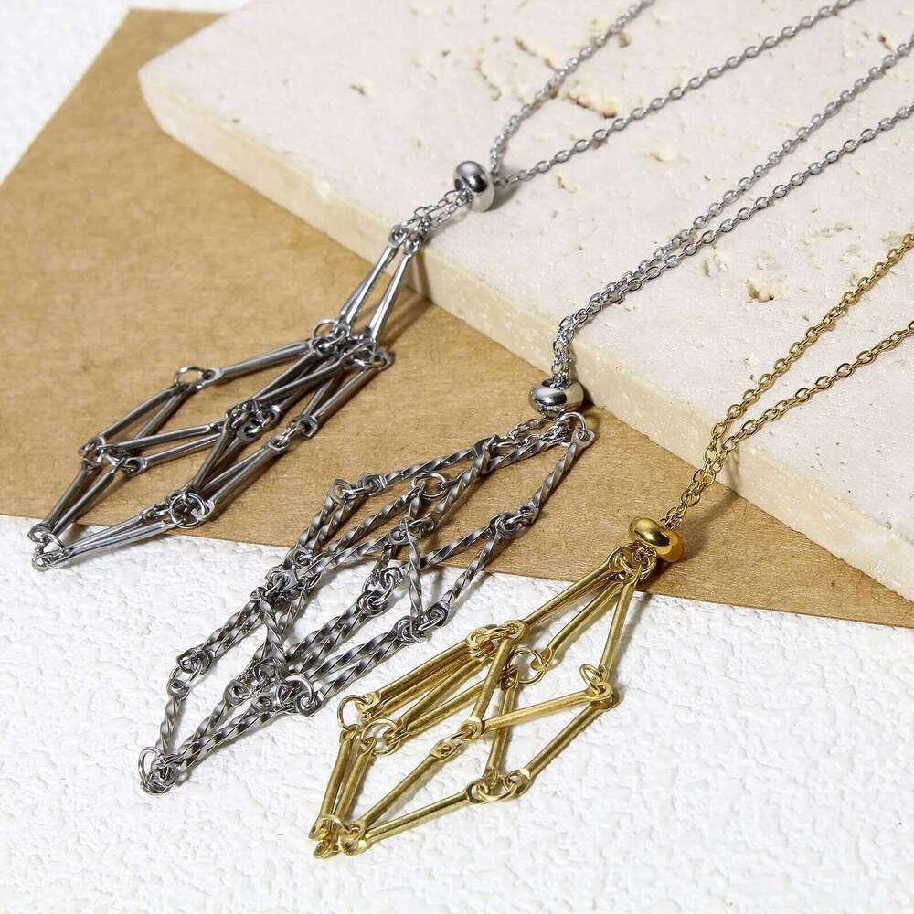 1PC Stainless Steel Crystal Cage Necklace Metal Chain Stone Collect Net Holder Necklac Adjustable For Diy Jewelry Findings 44cm H260312