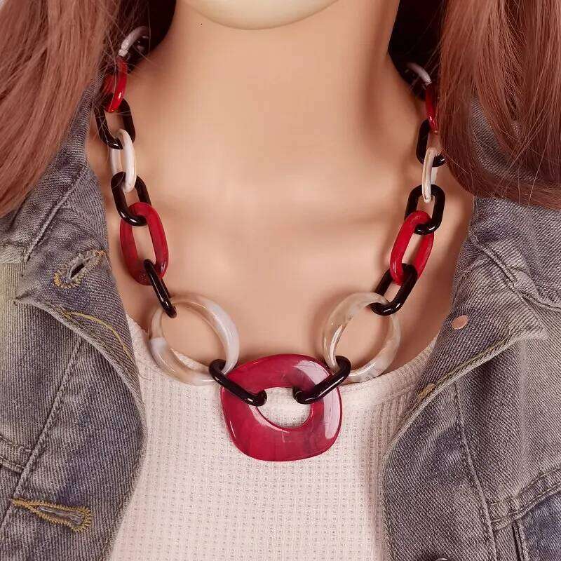Handmade Color Block Geometric Necklace for Women Unique Statement Fashionable Daily Wear Acrylic Jewelry Free Shipping H260312