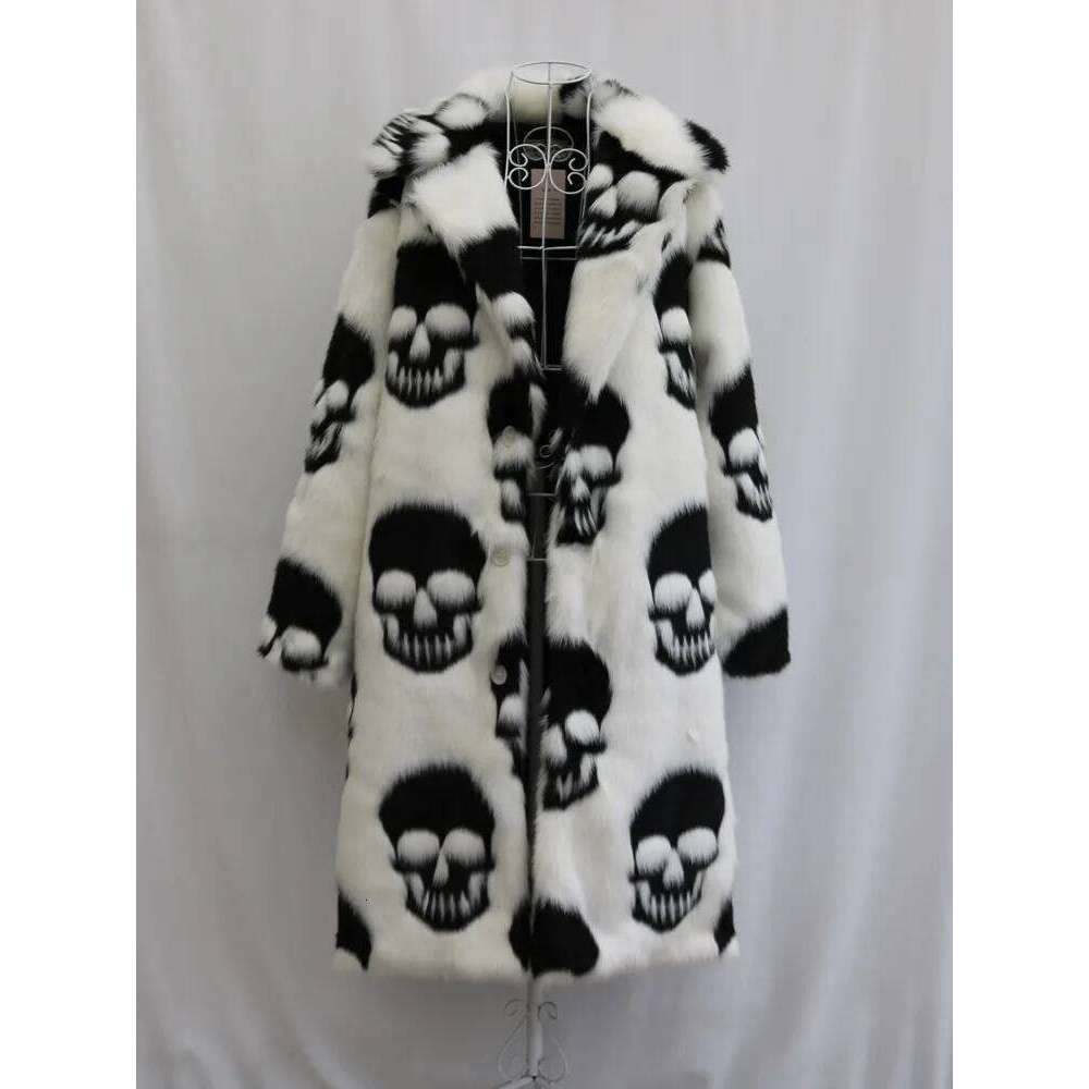 2025 Winter Warm Skulls Pattern Imitation Mink Man Woman Suit Collar Hip Hop Punk Faux Fur Coat Long Jacket Z260313