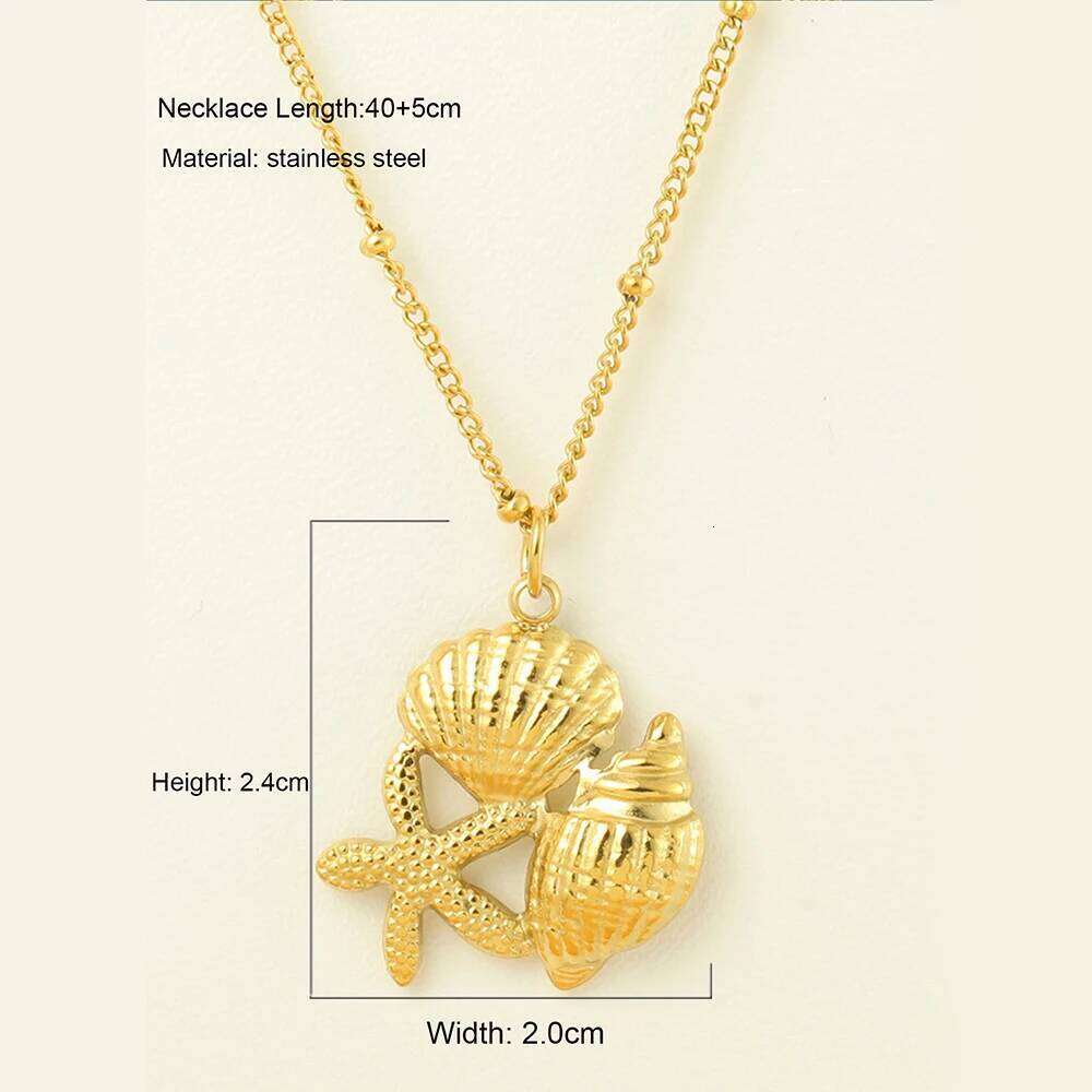 Golden Choker Women Stainless Steel Pendant Necklace Conch Starfish Bow Pendants Fashionable Women's Chunky Jewelry One Piece H260312
