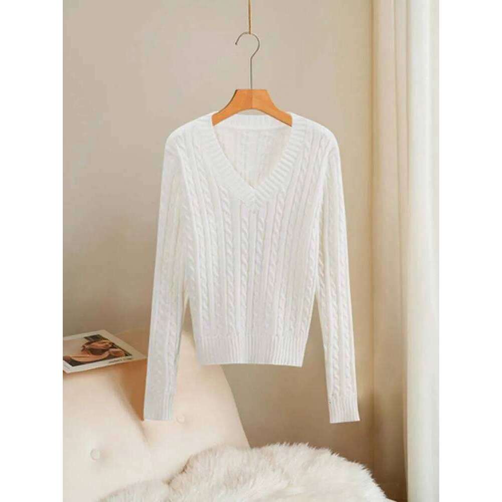 Women's V-neck Fried Dough Twists pullover wool fabric, versatile, fashionable, casual, loose, skin friendly material Z260313