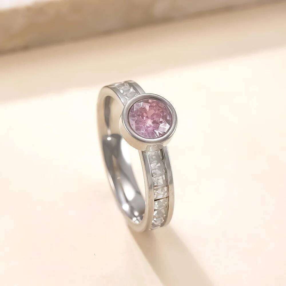 Round Shinny Zircon for Women Stainless Steel Ring Wedding/Engagement Jewelry H260312