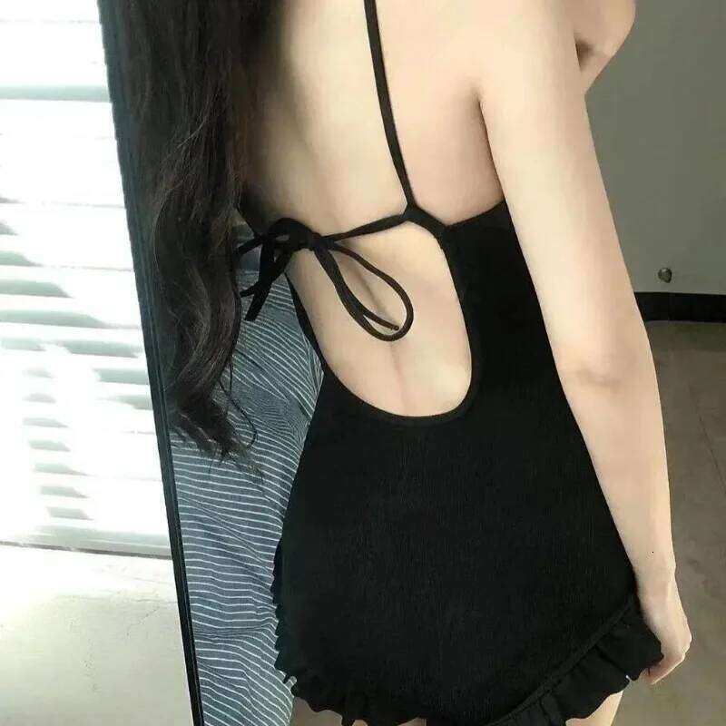 New Swimsuit Women Plaid Ruffled Monokini Pleated Backless Bathing Suit One-Piece Bikini Holiday Swimwear Summer Y260303