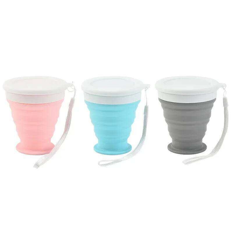 Colorful Outdoors Silicone Folding Cups with Lid Camping Gadgets Supplies Portable Collapsible Hiking Drinking Travel Mugs 200ml Z260313
