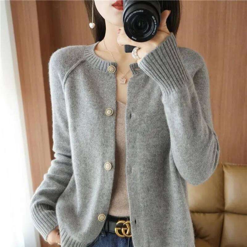 Woman Sweater Autumn Winter O-neck Single-Breasted Loose Solid Color Cardigan New Casual Fashion Elegant Women's Knitting Coat Z260313