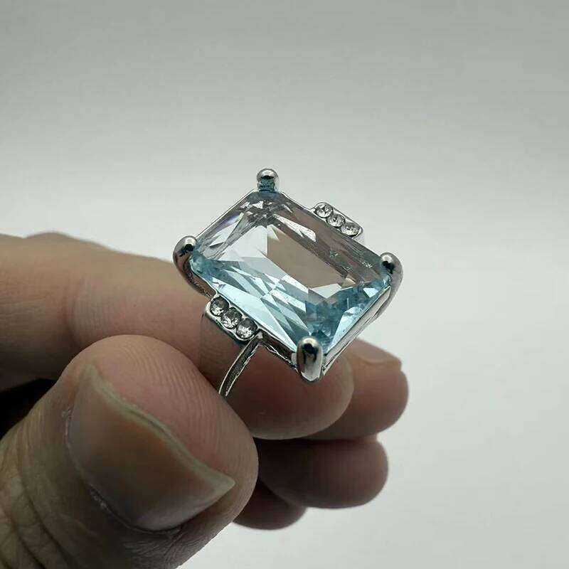 Fashion Princess Engagement Jewelry 16.42CT Natural Aquamarine Gemstone 925 Silver Wedding Promise Ring Size 5 -11 H260312