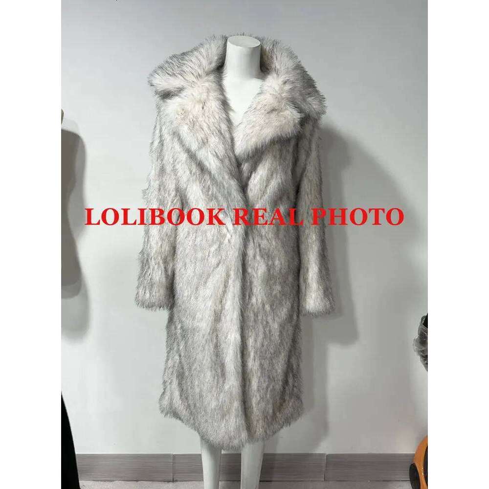 Women Winter Casual Thick Warm Faux Couple Turn Down Collar Fashion Korean Elegant Plus Size Long Fur Coats Z260313
