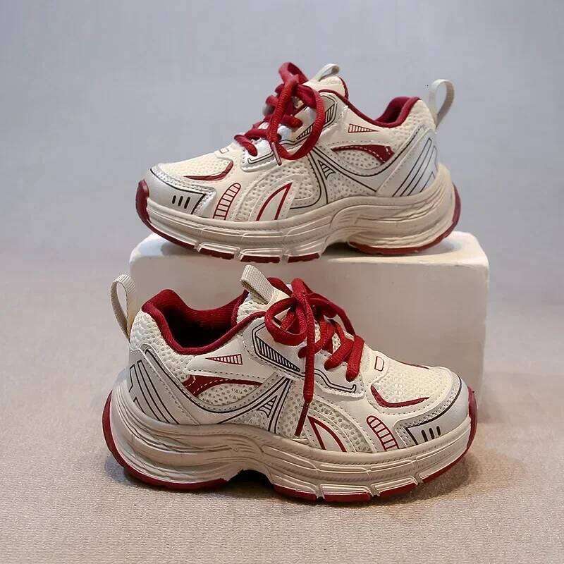 Children Sports Mesh Breathable Boys Girls Running Shoes Hook&loop New Fashion Kids Sneakers Thick Soft Sole Trendy 26Y0313