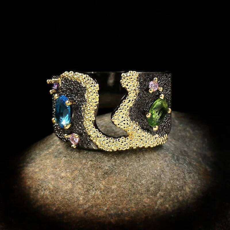 Italian Handmade Abstract Modeling French Retro Romantic Style 925 Silver Colorful Inlaid Zircon High-End Jewelry Gift H260312