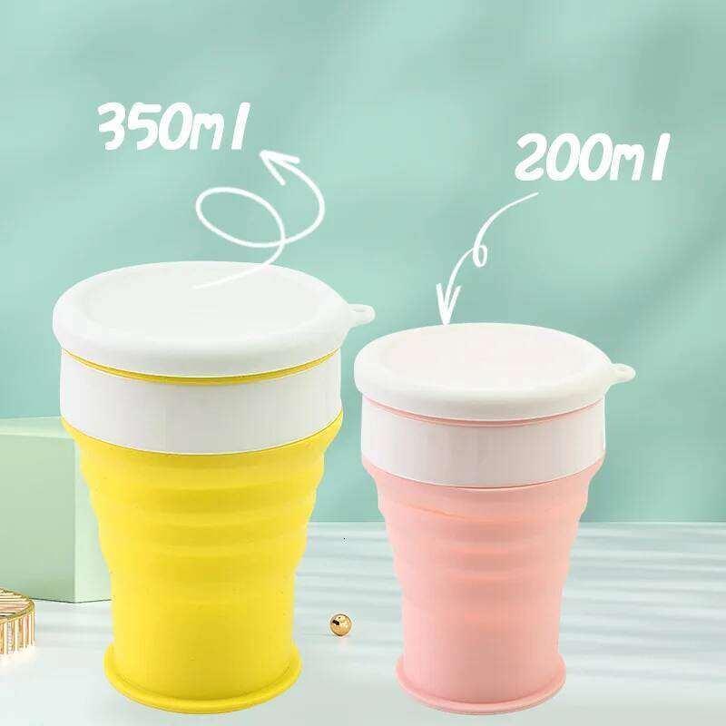 Portable Silicone Folding Water Cup 200/350ml Heat Resistant Telescopic Collapsible Foldable Mug With Lid For Travel Camping Z260314