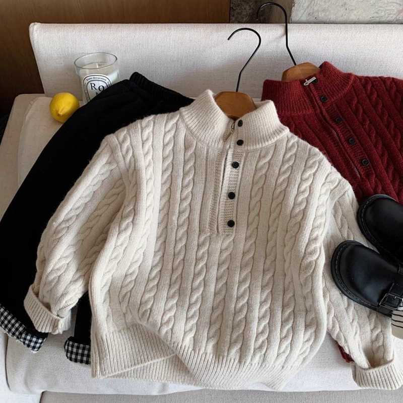 Pullover Children's Sweater for Boys and Girls Thickened Knitwear New Winter Style Baby Striped Cable Knit Pullover Warm Base Shirt
