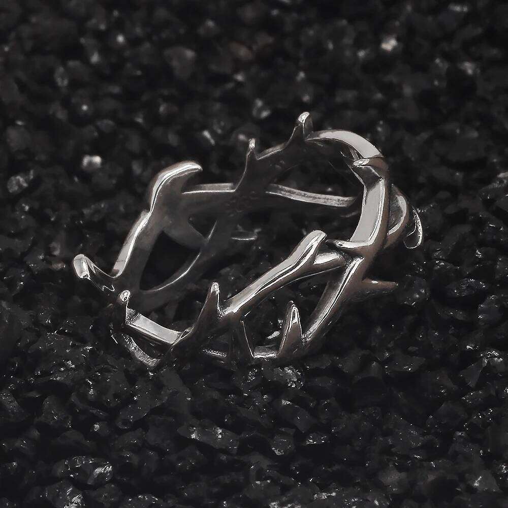 925 Sterling Silver Gothic Thorn Couple Rings for Women Men Punk Retro Cool Spiky Finger Ring Adjustable Hip-hop Y2k Jewelry H260312