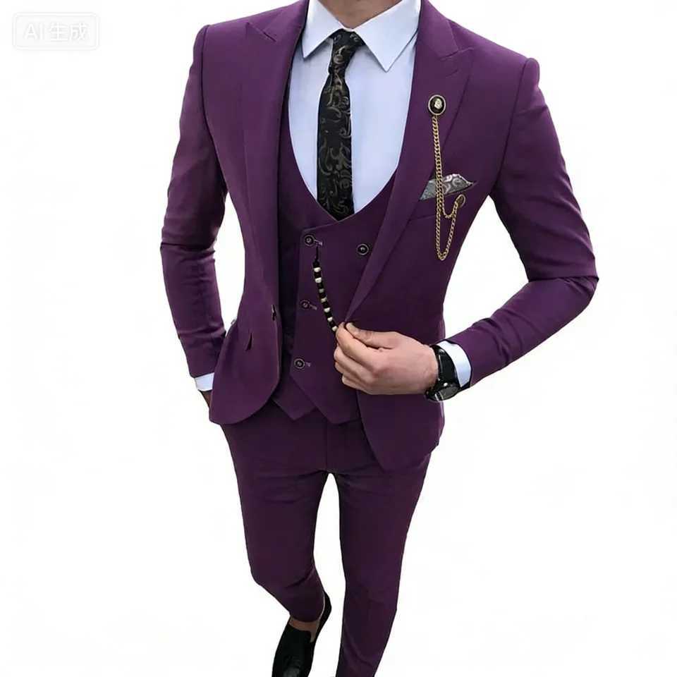 Ternos de baile slim fit para homens smoking de casamento do noivo lapela mxima blazer comercial calas masculinas traje f M260313