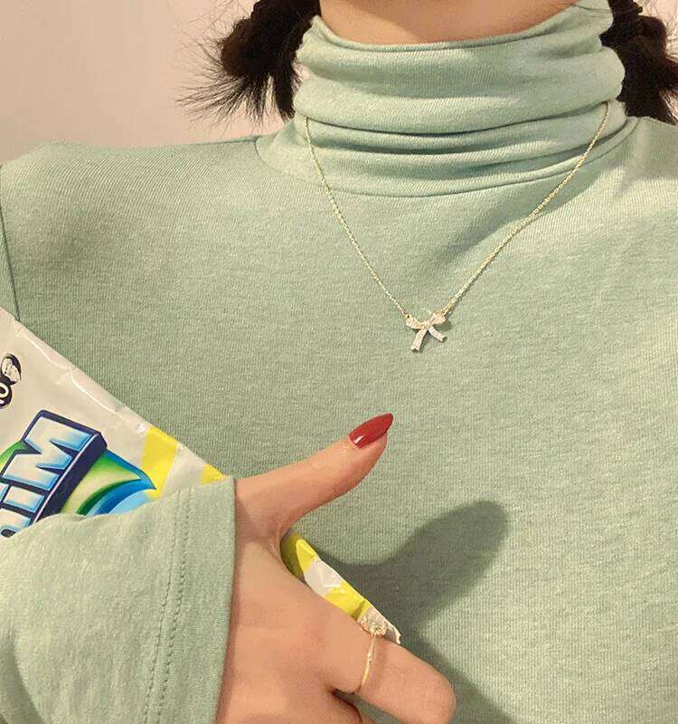 Silver Color Bow Clavicle Chain Fashion Acrylic Crystal Pendant Necklace For Women INS Jewelry Kpop Accessories H260312