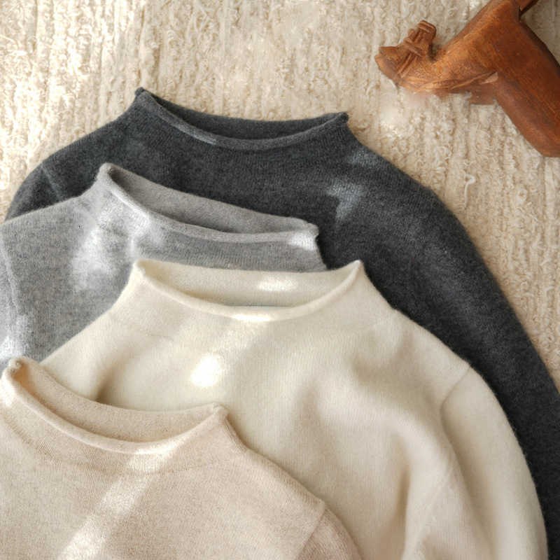 Womens Knits Tees Boys and Girls Baby Autumn Winter New Solid Color Rolled Edge ParentChild Matching Sweater Childrens CloseFitting Wool Fleece Sweate