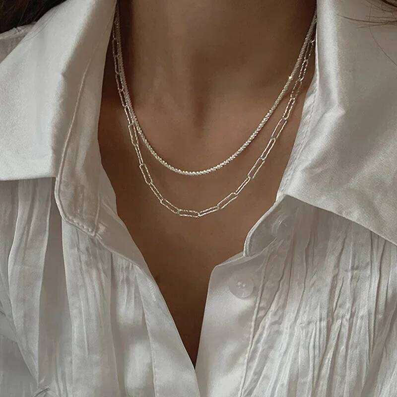 Popular Sparkling Necklace for Women Silver Colour Clavicle Chain Choker Fashion Jewelry Wedding Party Birthday Gift H260312