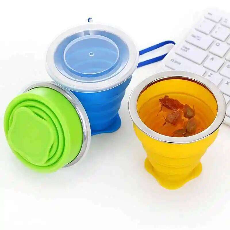 OutdoorSilicone Folding Cup Collapsible Foldable Camping Bottle Travel Water Cups Portable Teacup Drinking Mug Lid 200ML Z260314