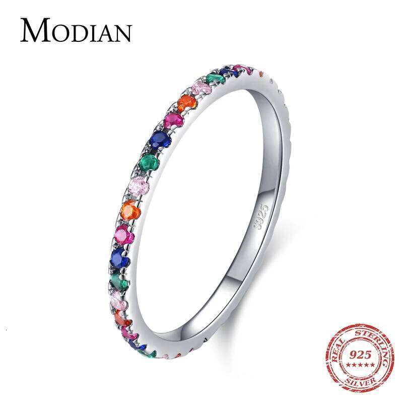 Modian Rainbow CZ Finger Rings for Women Stackable Slim 4 Color Wedding Engagement Band 925 Sterling Silver Fine Jewelry 2021 H260312