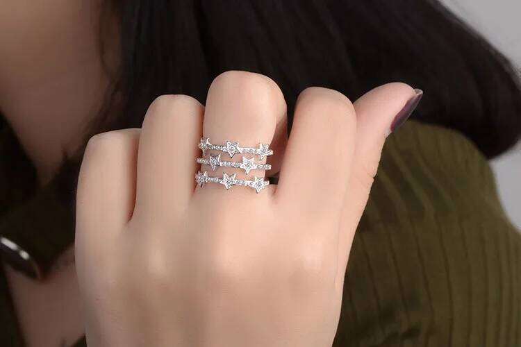 Hot Fashion 925 Sterling Silver Multi-Layer CZ Zirconia Star Adjustable For Women anillos Resizable Rings Bague S-R176 H260312
