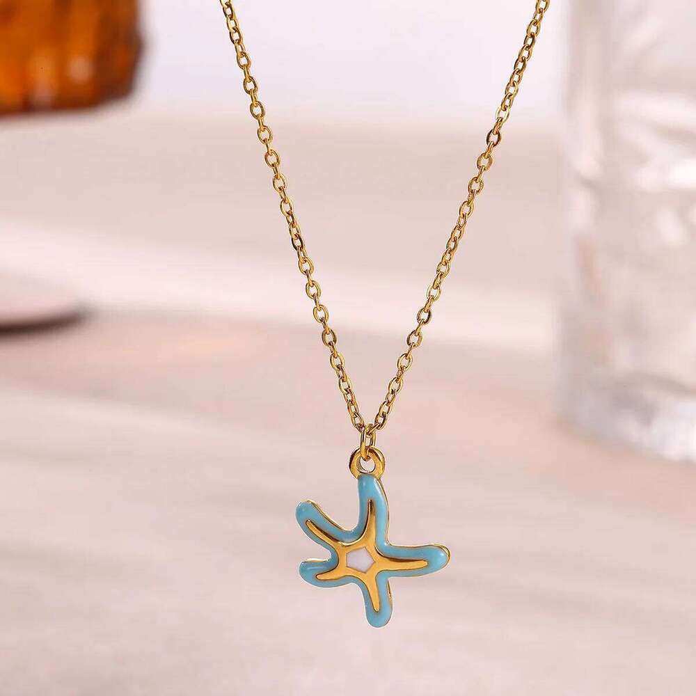 Cute Women Starfish Necklace 18 K Gold Color Charm Beach Tropical Fashion Waterproof Stainless Steel Drip Oil Jewelry Christmas H260312
