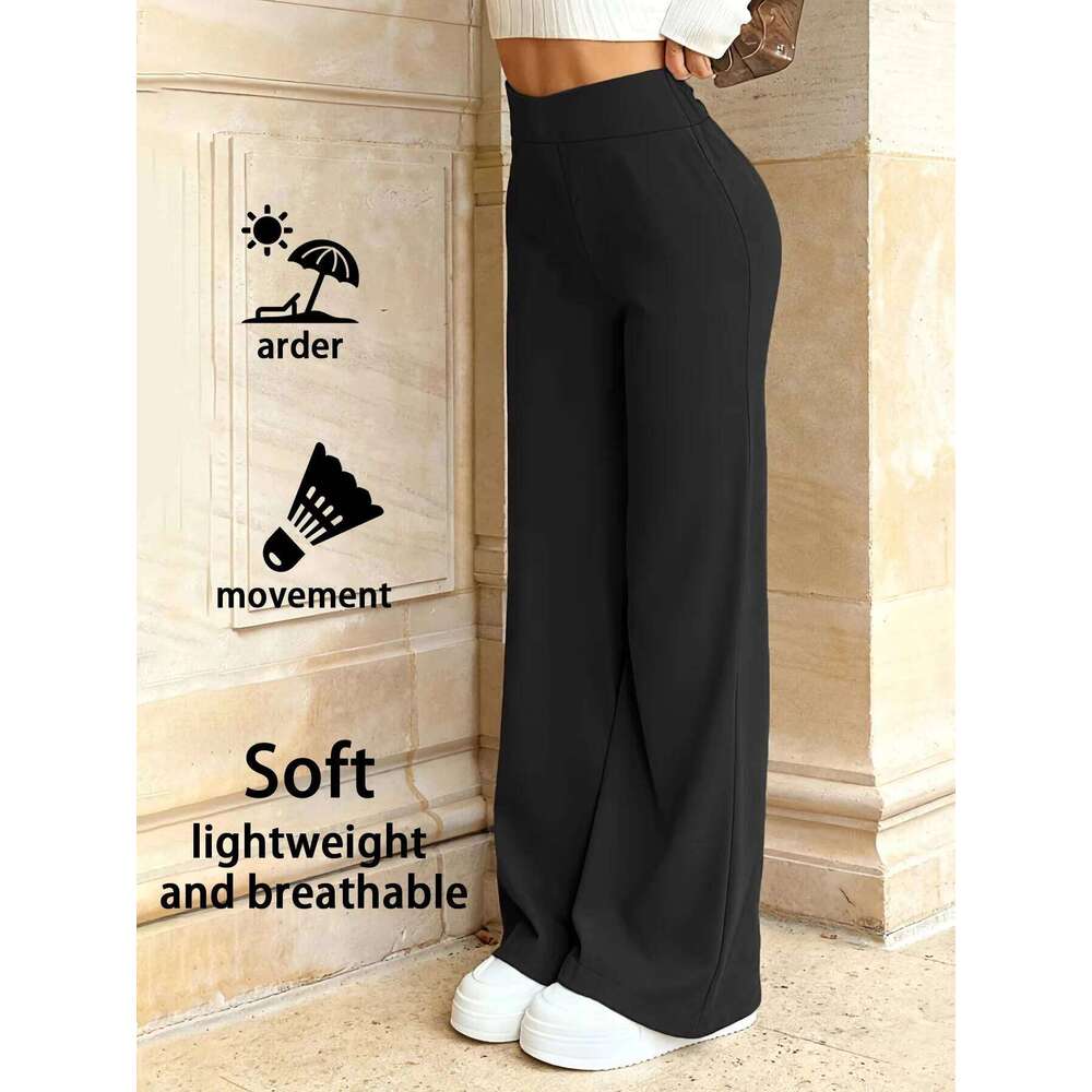 Korean Fashion High-Waisted Full-Length Wide-Leg Straight-Leg Casual Women's Daily Office Commute Wear Ladies' Pants