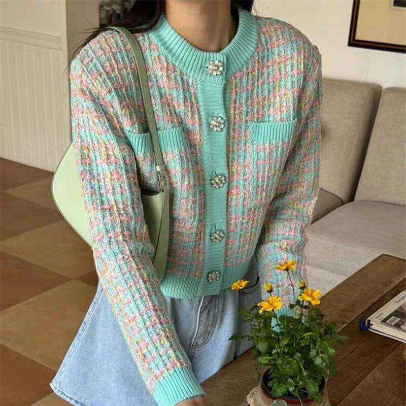 Korean Vintage Sweater Cardigan Women Crop Tops Knitwear Autumn Winter Long Sleeve Single-breasted Stylish Chic Ladies Jumpers Z260313