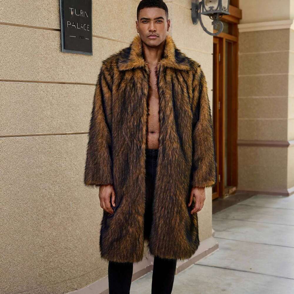 Men Faux Fur Coats Long Jackets Turn Down Collar Coat Thick Warm Streetwear Jacket Work Casual Outerwear Autumn Winter 2025 Z260313
