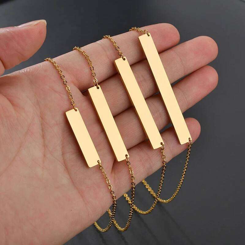 Goxijite Stainless Steel Engraving Square Bar Custom Name Pendant Necklace Gold 3 Colors Women Men Party Gift H260312