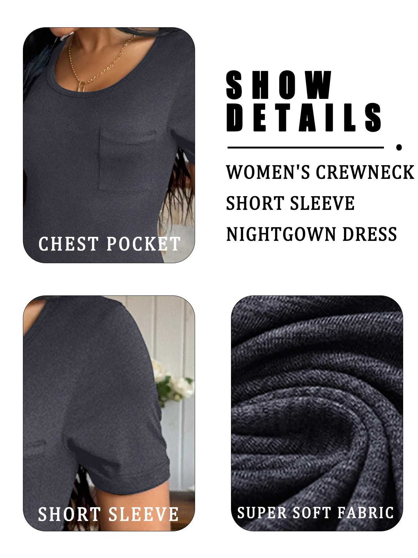 Womens Crewneck Short Sleeve Nightgown Dress Super Soft Sleep DressT260314