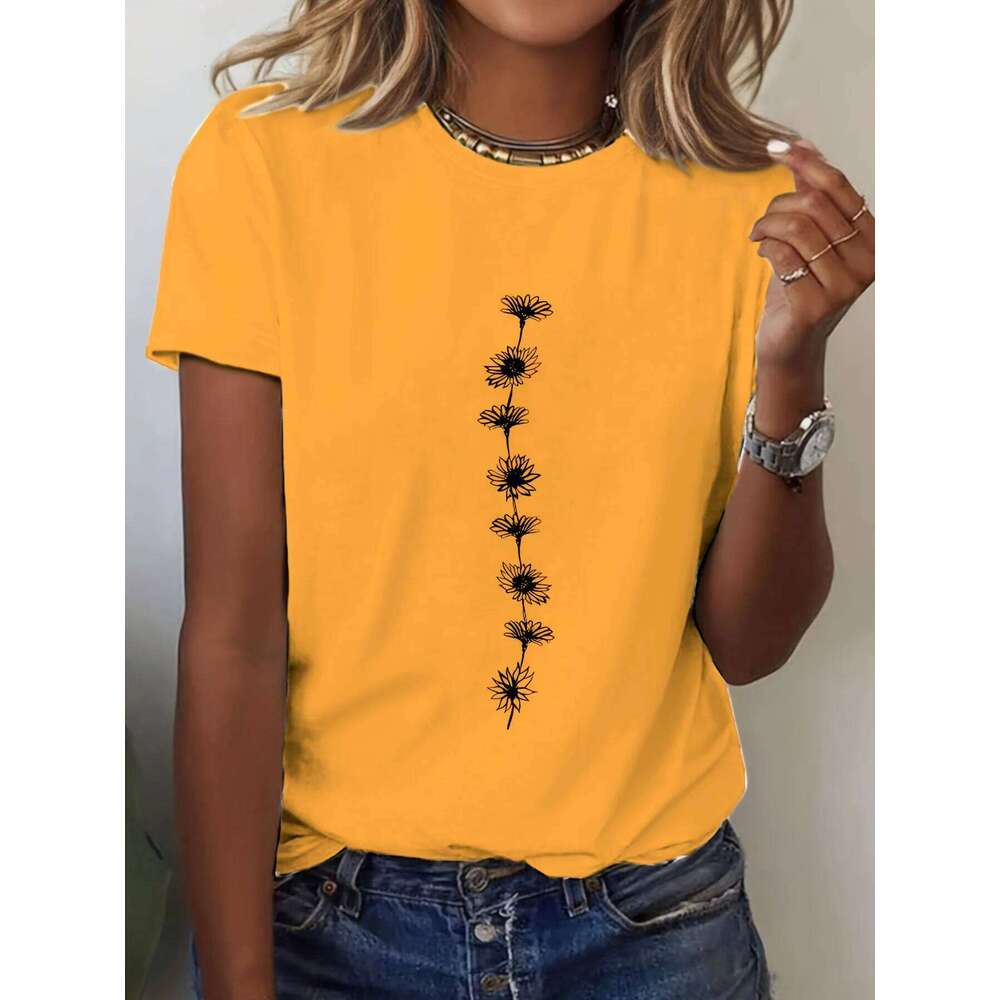 Women'S Print T-Shirt Short Sleeve Crew Neck Top Perfect for Summer Casual Wear Sunflower Graphic Tee Z260314
