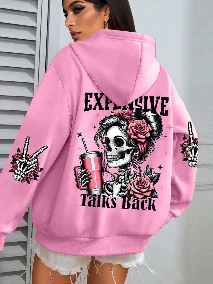 Expensive Talks Back Funny Printing Womens Hoodie Loose Multicolor Pullovers Fleece Autumn Sportswear Casual Pocket Hoody Z260315