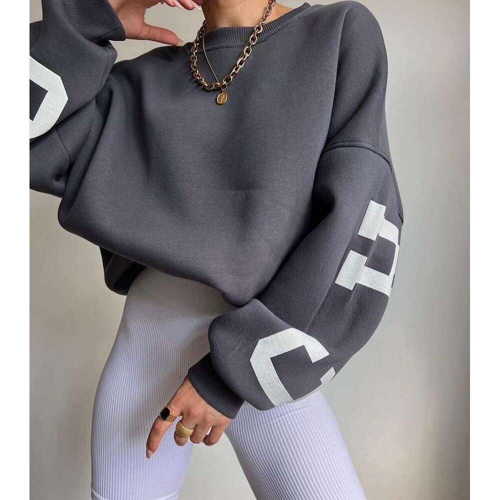 2026 Cross-border European and American women's casual fashion printed thick versatile long-sleeve sweatshirt