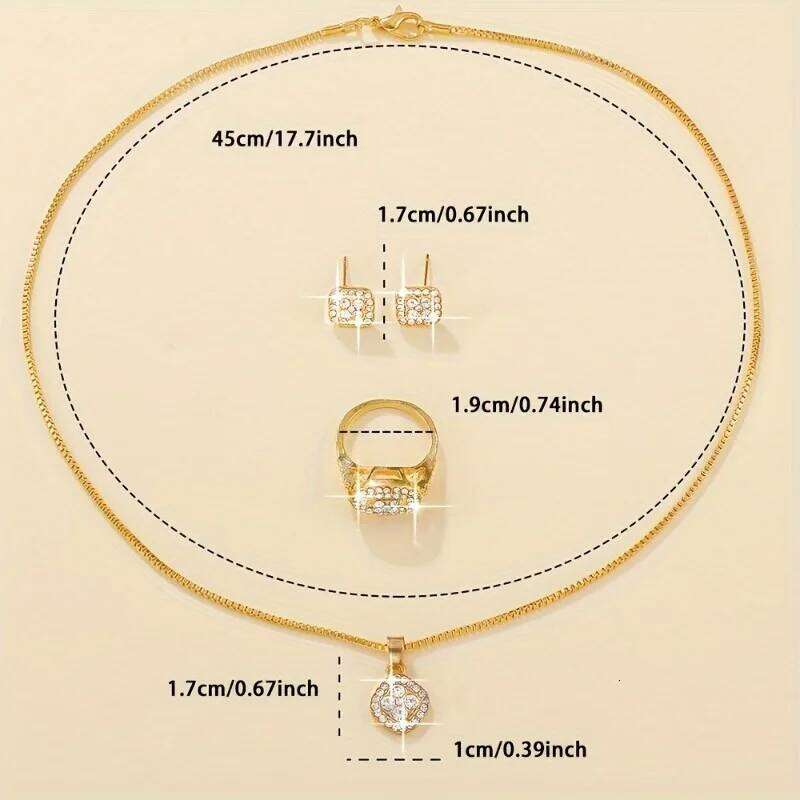 Cube Jewelry Women's Elegant Necklace Earrings & Ring Set Perfect for Valentine's Day Christmas Gift H260312