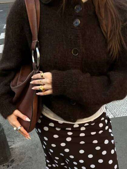 Women's Short Cardigan Autumn And Winter Solid Color Stretch Round Neck Elegant Sweater Women Fashionable Casual Top Z260313