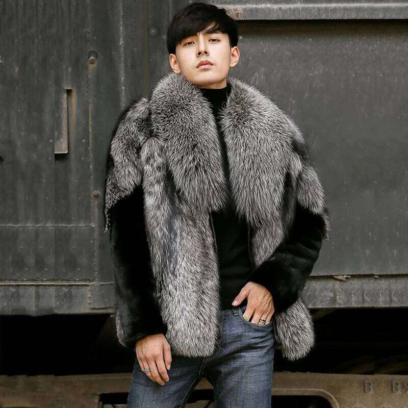 Men's new fox fur one mink short jacket winter warm leather coat Z260313