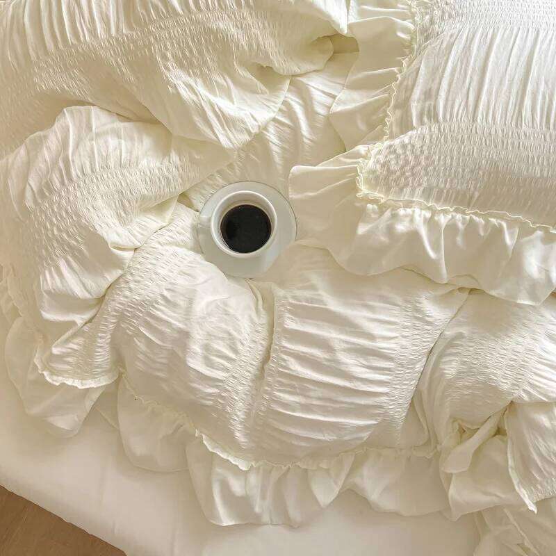 Lace Seersucker Ins Style Korean Washed Cotton 4-piece Bed Sheet Quilt Solid Color Duvet Cover For Girl Spring Decor Home H260312 - view 6