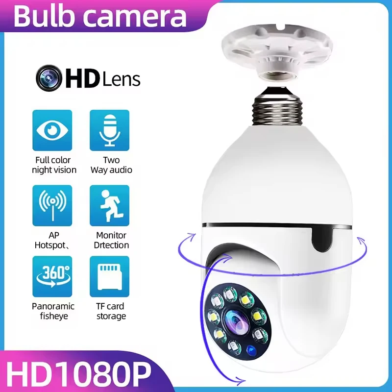 Wifi 3MP E27 Bulb Surveillance Camera Indoor Digital Zoom AI Human Detect Full Color Night Vision Wireless Cameras Smart Home