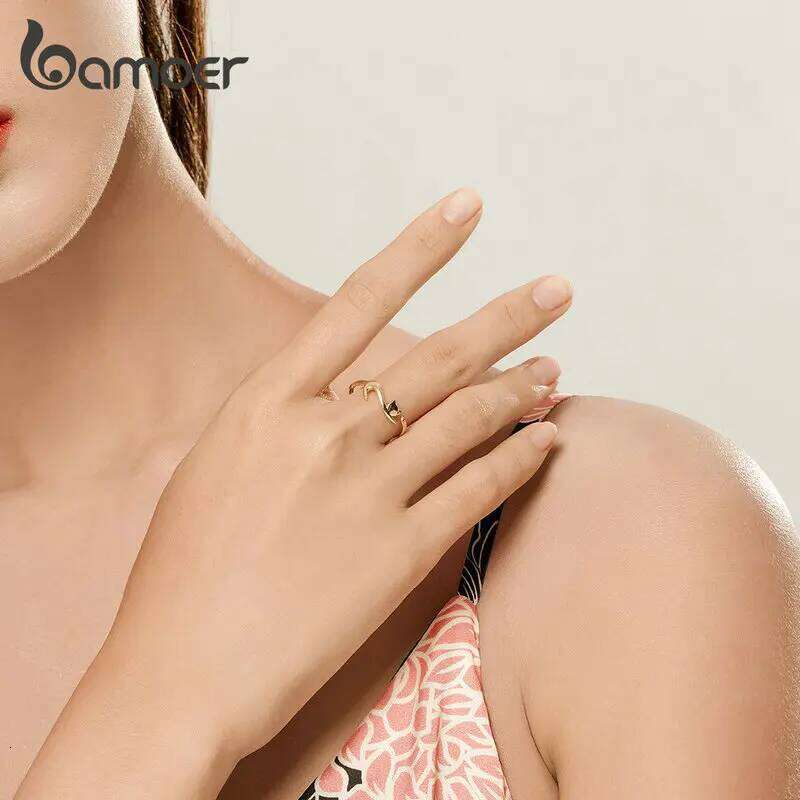 BAMOER 925 Sterling Silver Sticky Cat with Long Tail Finger Women Adjustable Engagement Ring Jewelry SCR220 H260312